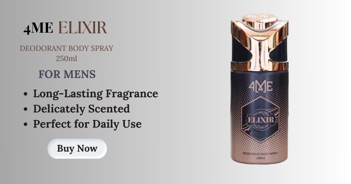 4ME Elixir luxury body spray offering a fresh, invigorating scent that lasts all day for ultimate confidence.