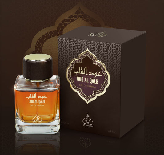 Rayef Oud Al Qalb EDP 100ML, a luxurious unisex fragrance with rich oud, floral, amber, and musk notes. Perfect for men and women, ideal for special occasions and evening wear